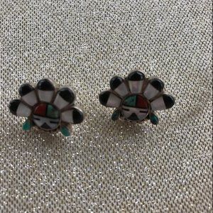 ZUNI Sterling Silver Inlay Multi Stone Sunface pierced earrings
